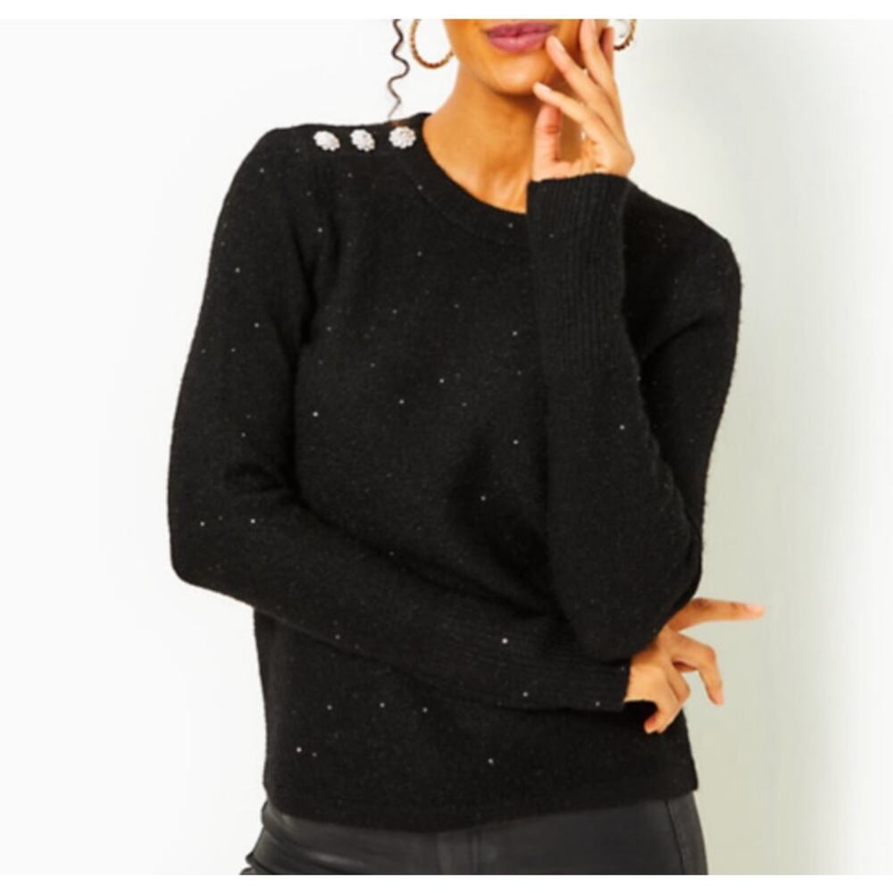 Lilly Pulitzer Morgen Sequin Sweater Black Metallic Size Large NWT $128